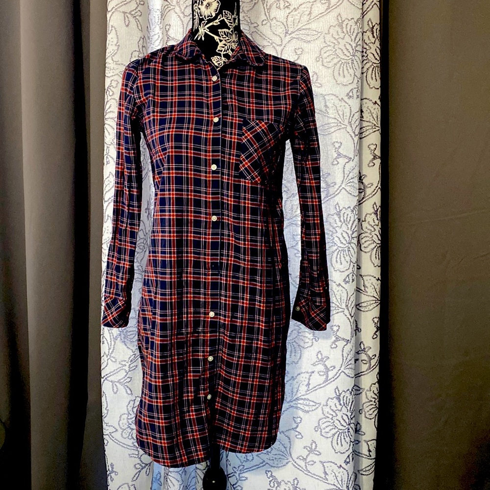 Tommy Hilfiger Women's Cotton Logo Back Plaid Shirtdress Size XS